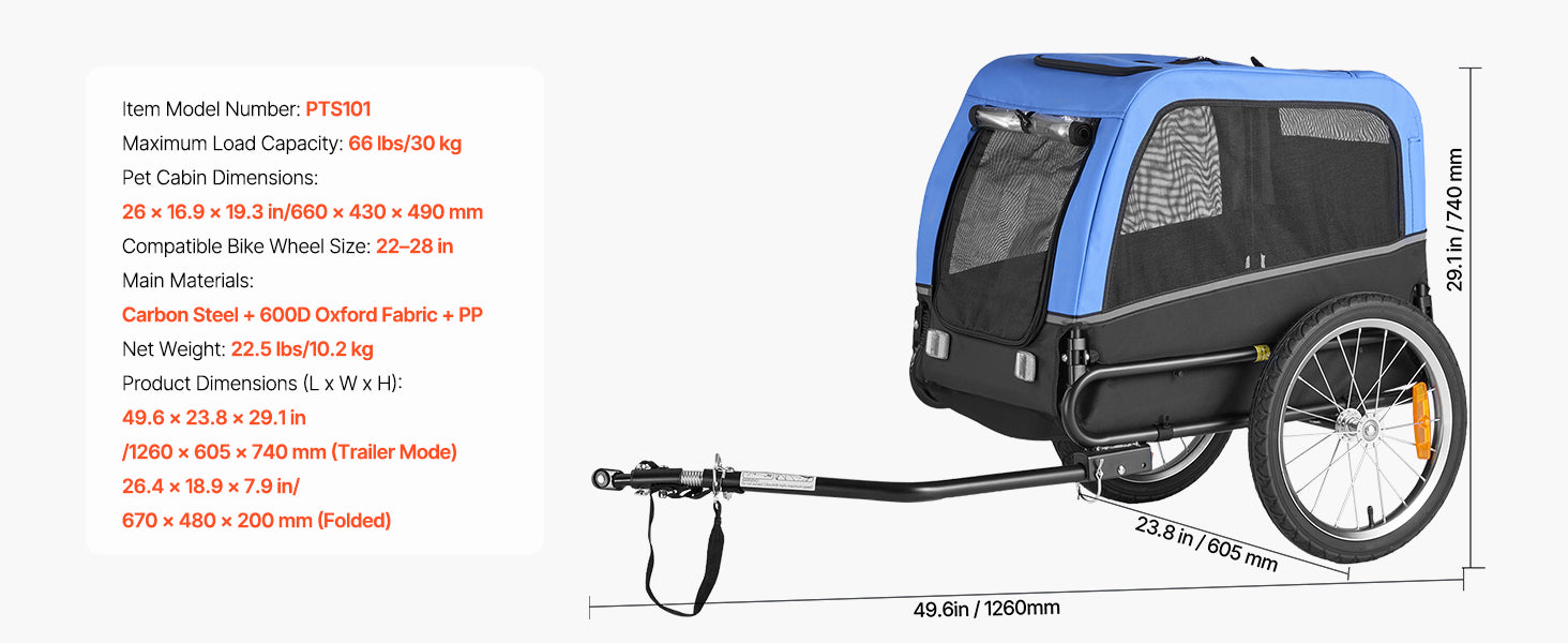 SucceBuy 66/88 lbs Dog Bike Trailer Easy Folding Frame Pet Cart Bicycle Carrier with Coupler & Reflector for Small & Medium Dogs
