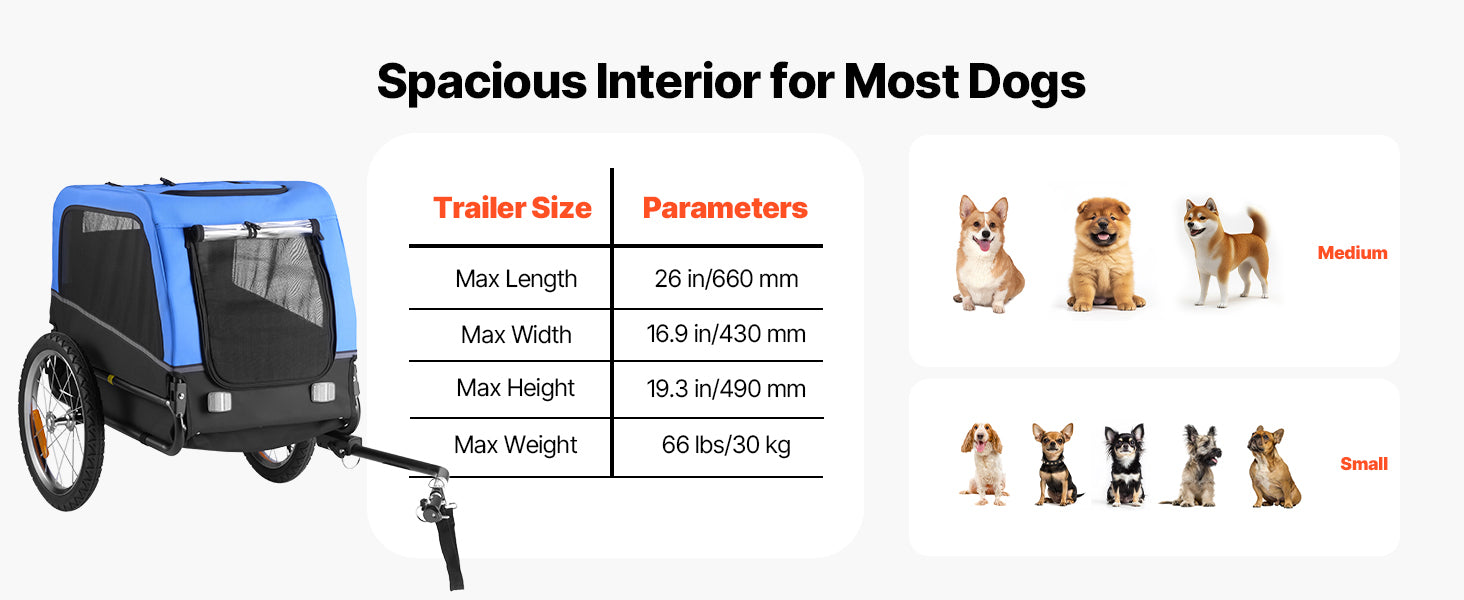 SucceBuy 66/88 lbs Dog Bike Trailer Easy Folding Frame Pet Cart Bicycle Carrier with Coupler & Reflector for Small & Medium Dogs