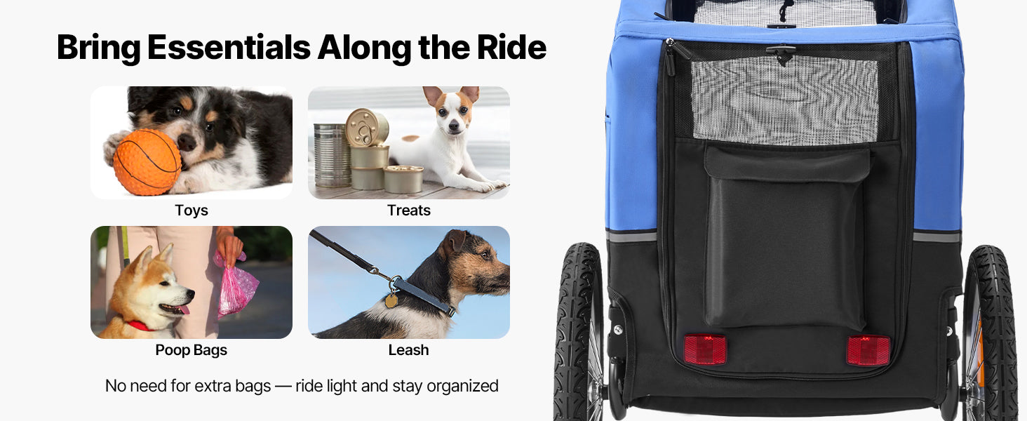 SucceBuy 66/88 lbs Dog Bike Trailer Easy Folding Frame Pet Cart Bicycle Carrier with Coupler & Reflector for Small & Medium Dogs