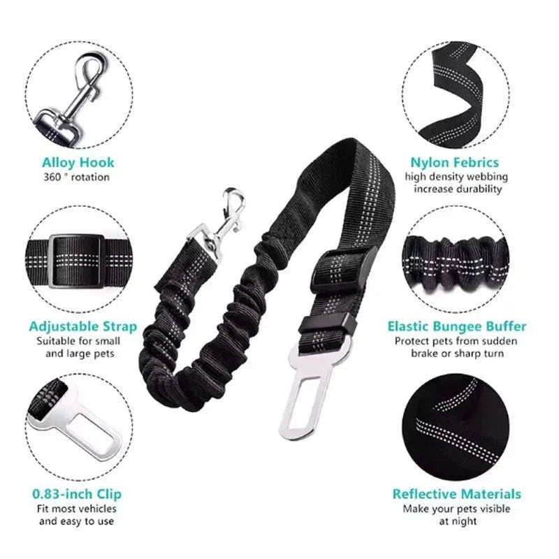 Dog Car Safety Belt with Reflective Damping Design-black