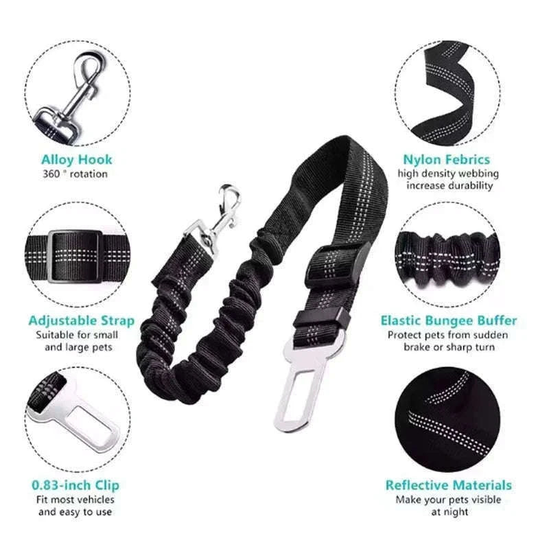 Dog Car Safety Belt with Reflective Damping Design-black