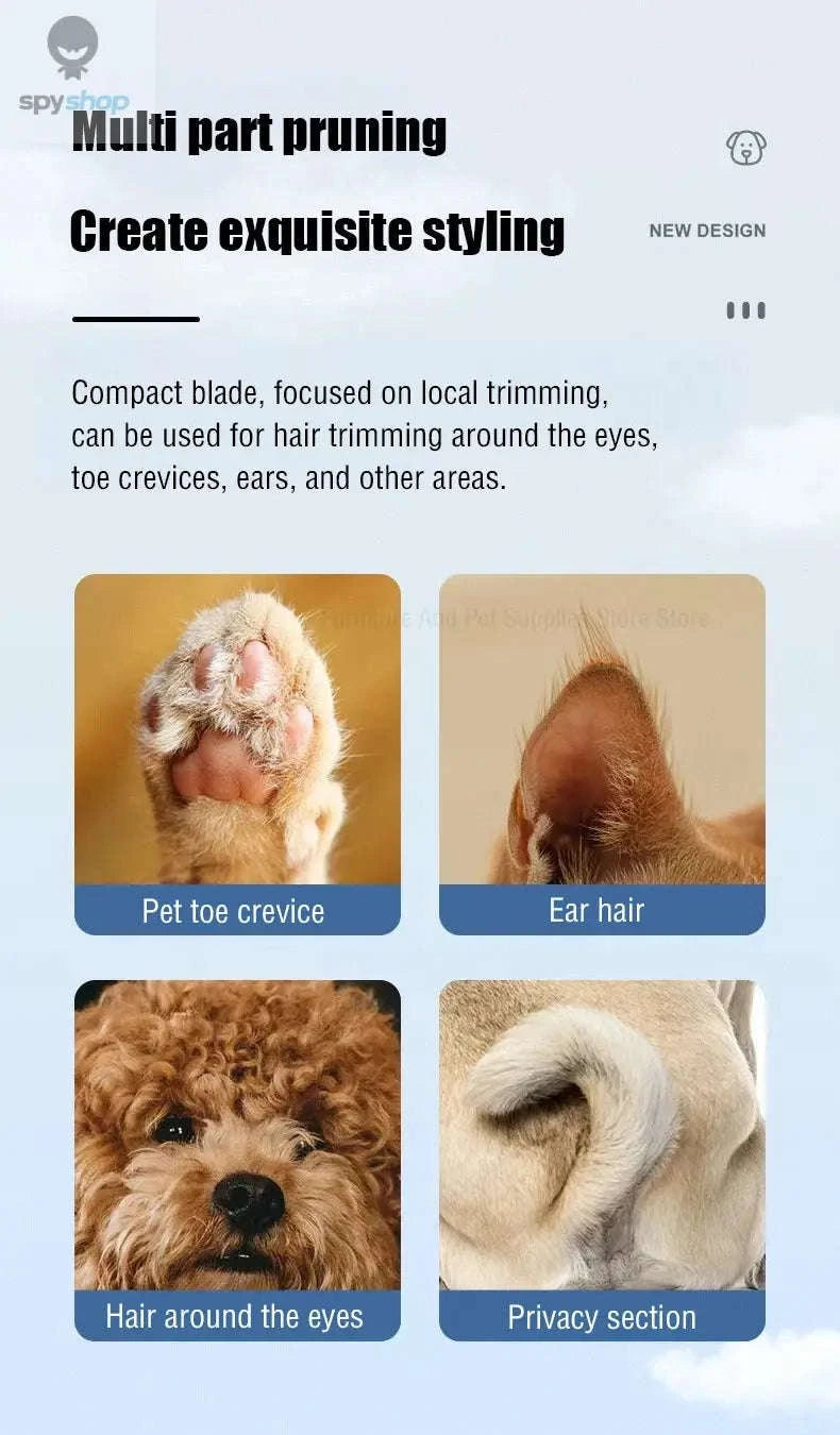 Dog Paw Trimmer – LED Light, Waterproof Design, Quiet Grooming Control-White