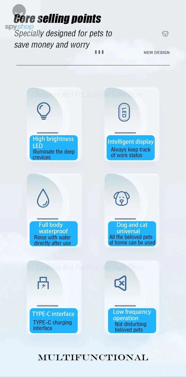 Dog Paw Trimmer – LED Light, Waterproof Design, Quiet Grooming Control-White