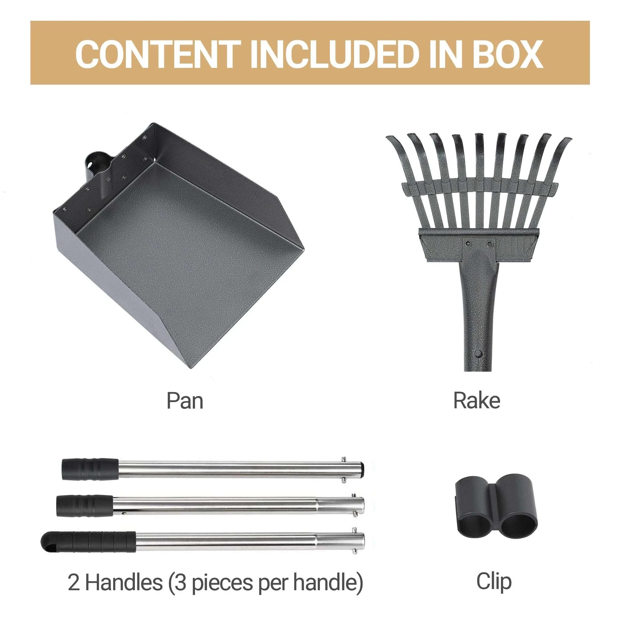Dog Pooper Scooper Tray & Rake Set with Long Adjustable Handle-Black Yellow / United States
