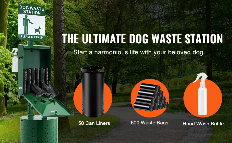 SucceBuy Hundekot-Station mit Handwaschflasche, Hundekot-Station mit Beutelspender, Hundekot-Entsorgungssystem für Outdoor-Bereich