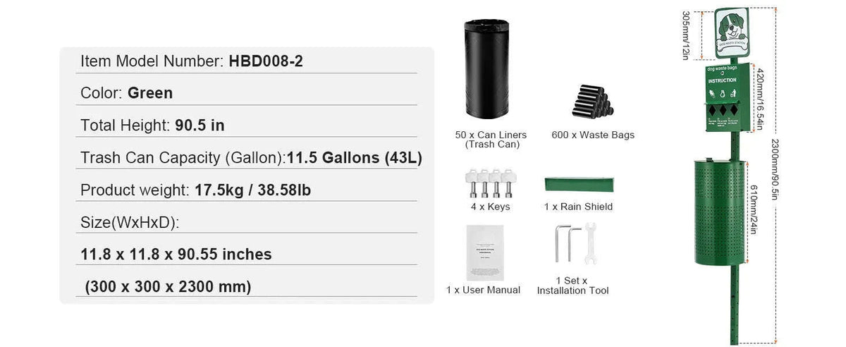 Dog Waste Station with Hand Wash Bottle-HBD008-2 / United States