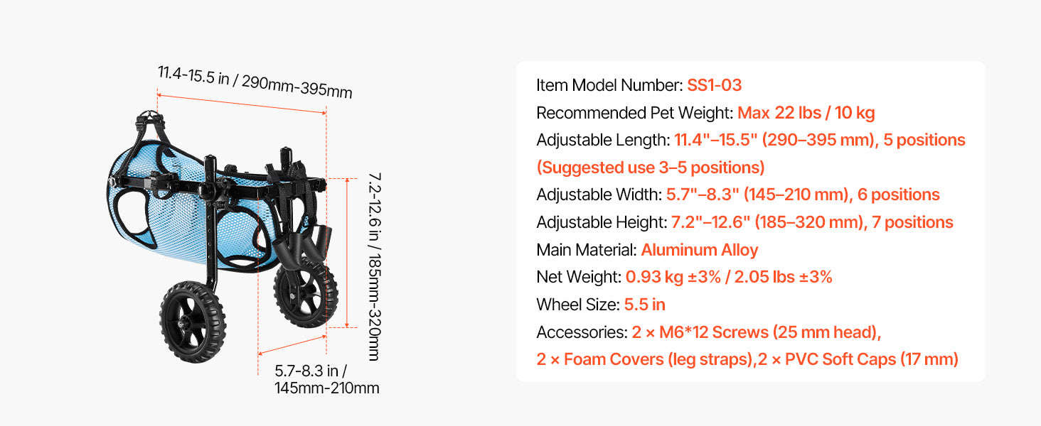 Dog Wheelchair for Back Legs, Lightweight 2-Wheel Adjustable Pet Wheelchair-M 35-48 lbs / spain