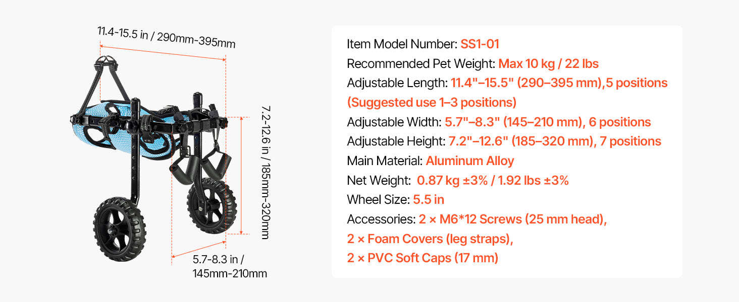 Dog Wheelchair for Back Legs, Lightweight 2-Wheel Adjustable Pet Wheelchair-M 35-48 lbs / spain