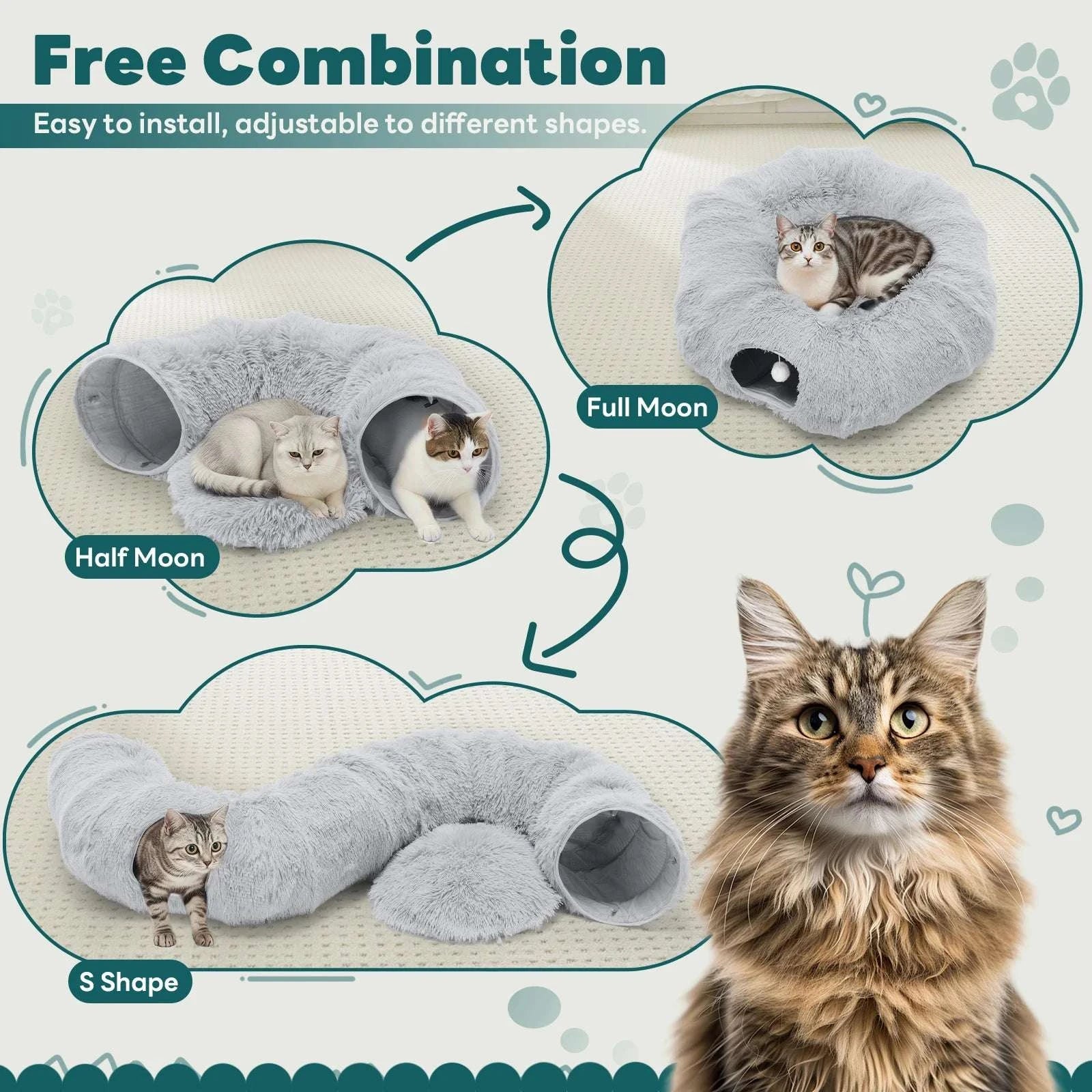 Donut Cat Tunnel Bed 3-in-1 Plush Hideout, Sleep & Play-GRAY / United States