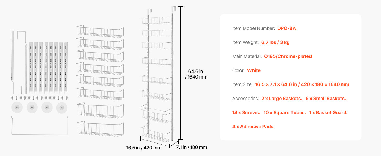 SucceBuy 6/8/9/10 Tier Over the Door Pantry Organizer Heavy-Duty Steel Hanging Spice Rack, Adjustable Wall Seasoning Shelves