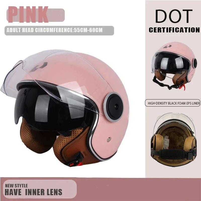 DOT Certified Dual Lens Motorcycle Helmet Half Shell Four Seasons-S11