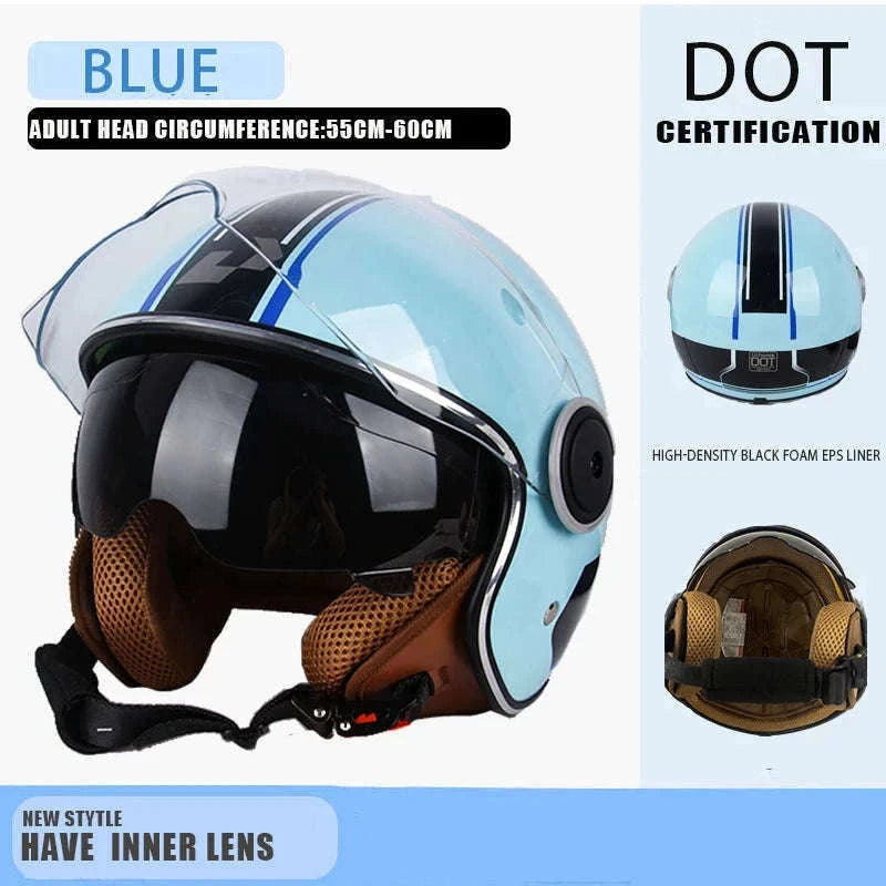 DOT Certified Dual Lens Motorcycle Helmet Half Shell Four Seasons-S11