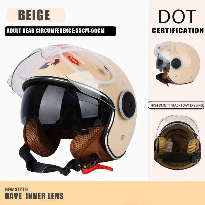 DOT Certified Dual Lens Motorcycle Helmet Half Shell Four Seasons-S11