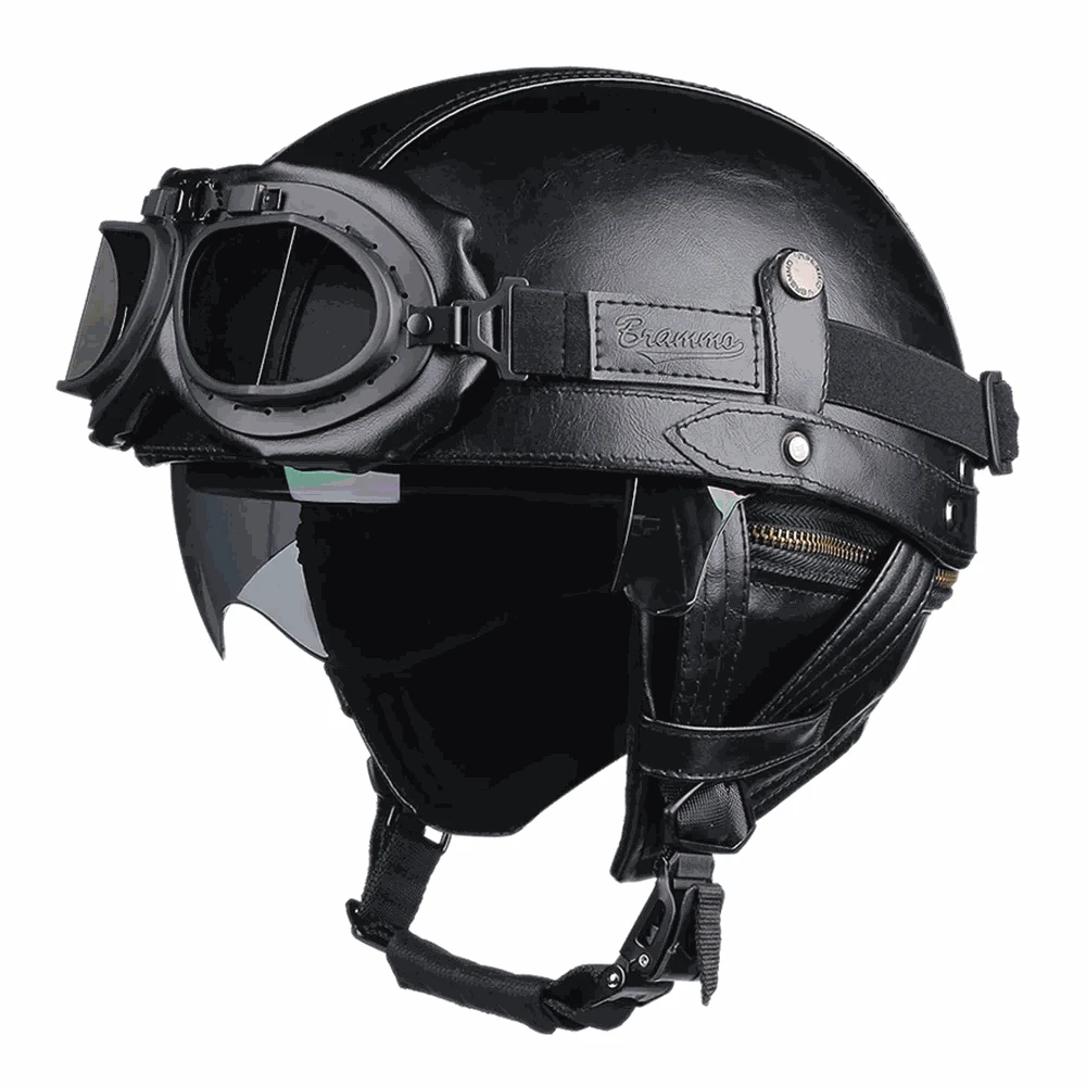 DOT Certified Retro Motorcycle Half Helmet with UV Lens-535-BG Brown / M