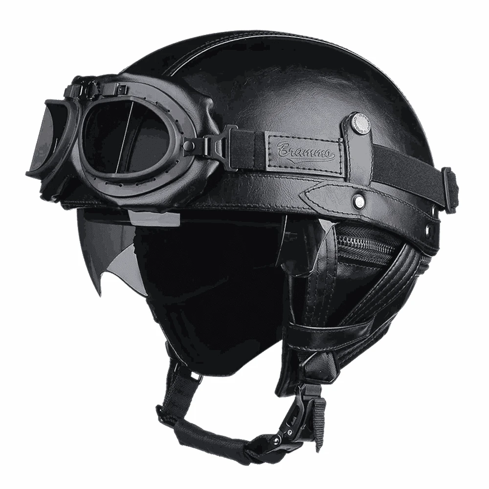 DOT Certified Retro Motorcycle Half Helmet with UV Lens-535-BG Brown / M