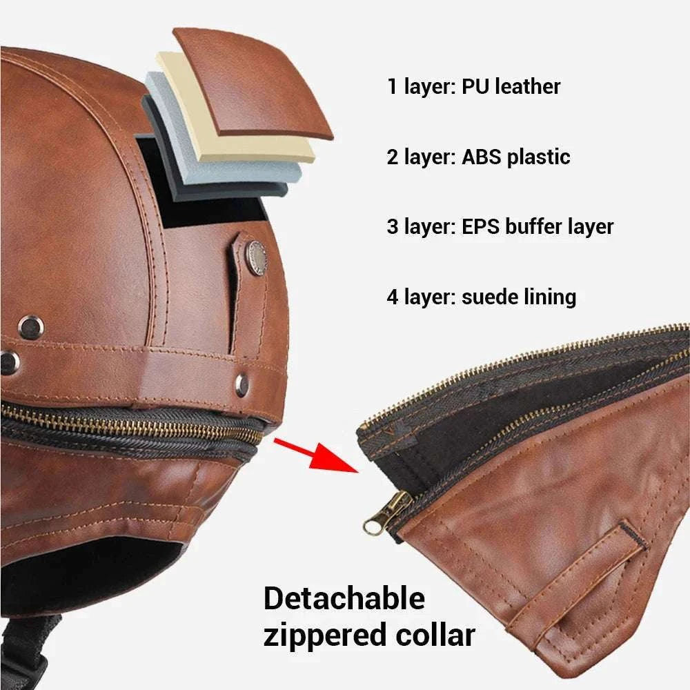 DOT Certified Retro Motorcycle Half Helmet with UV Lens-535-BG Brown / M