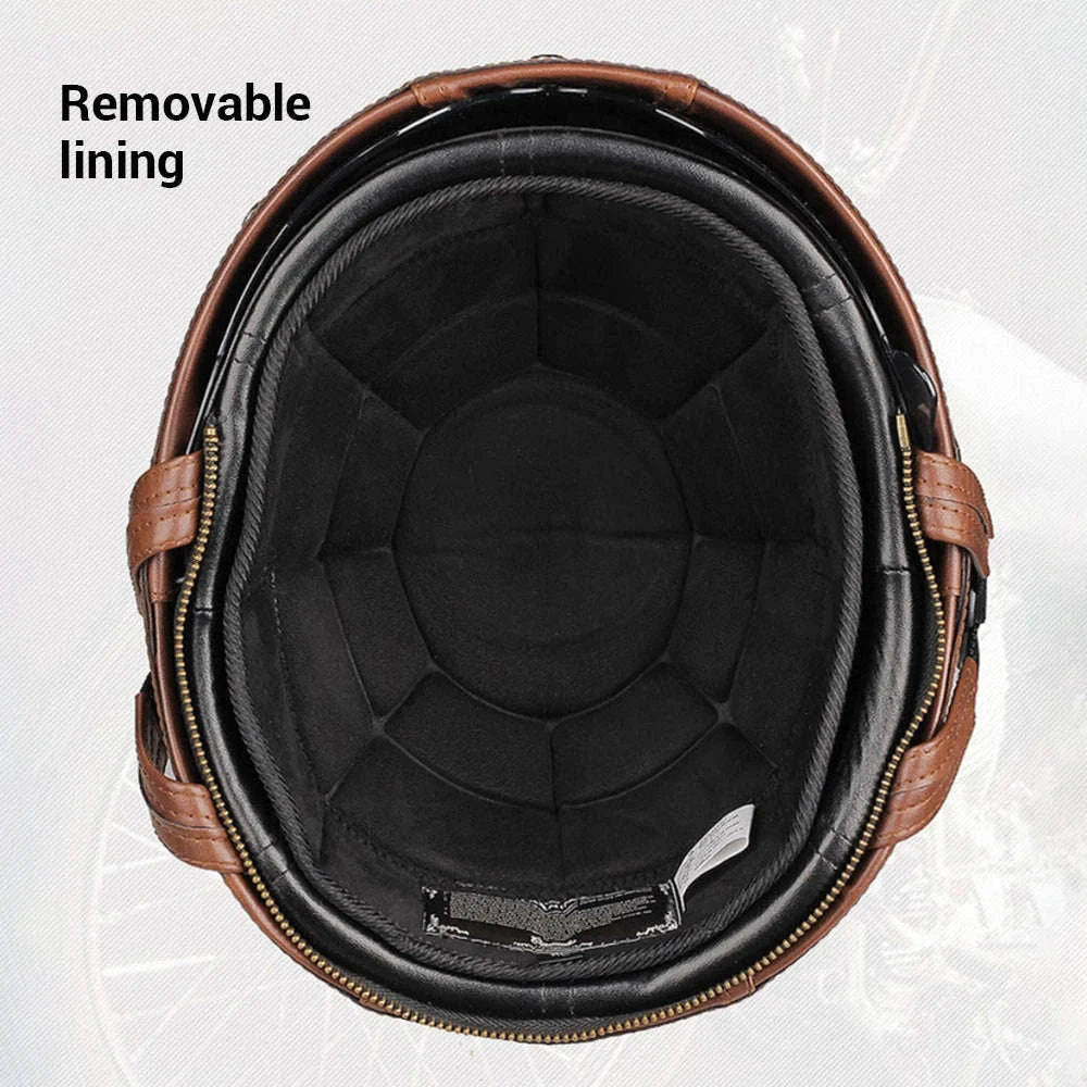 DOT Certified Retro Motorcycle Half Helmet with UV Lens-535-BG Brown / M