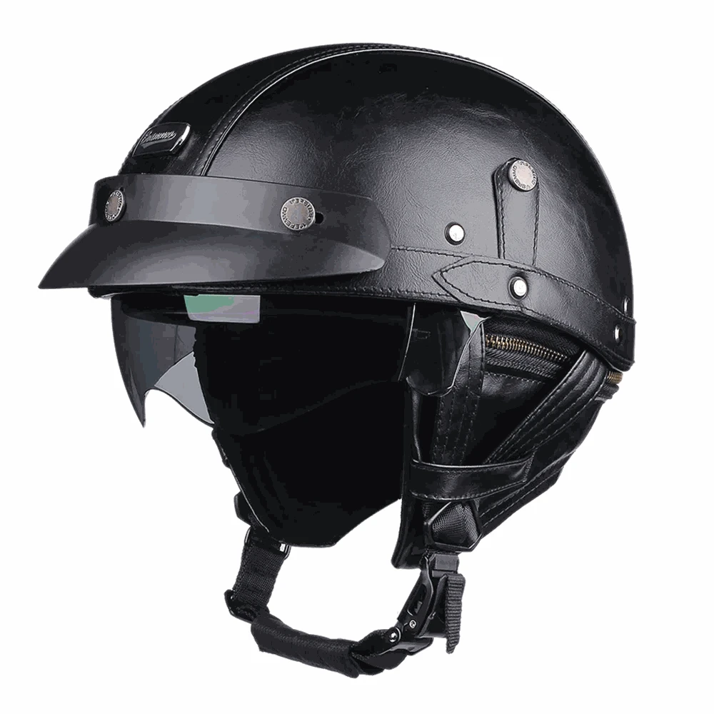 DOT Certified Retro Motorcycle Half Helmet with UV Lens-535-BG Brown / M