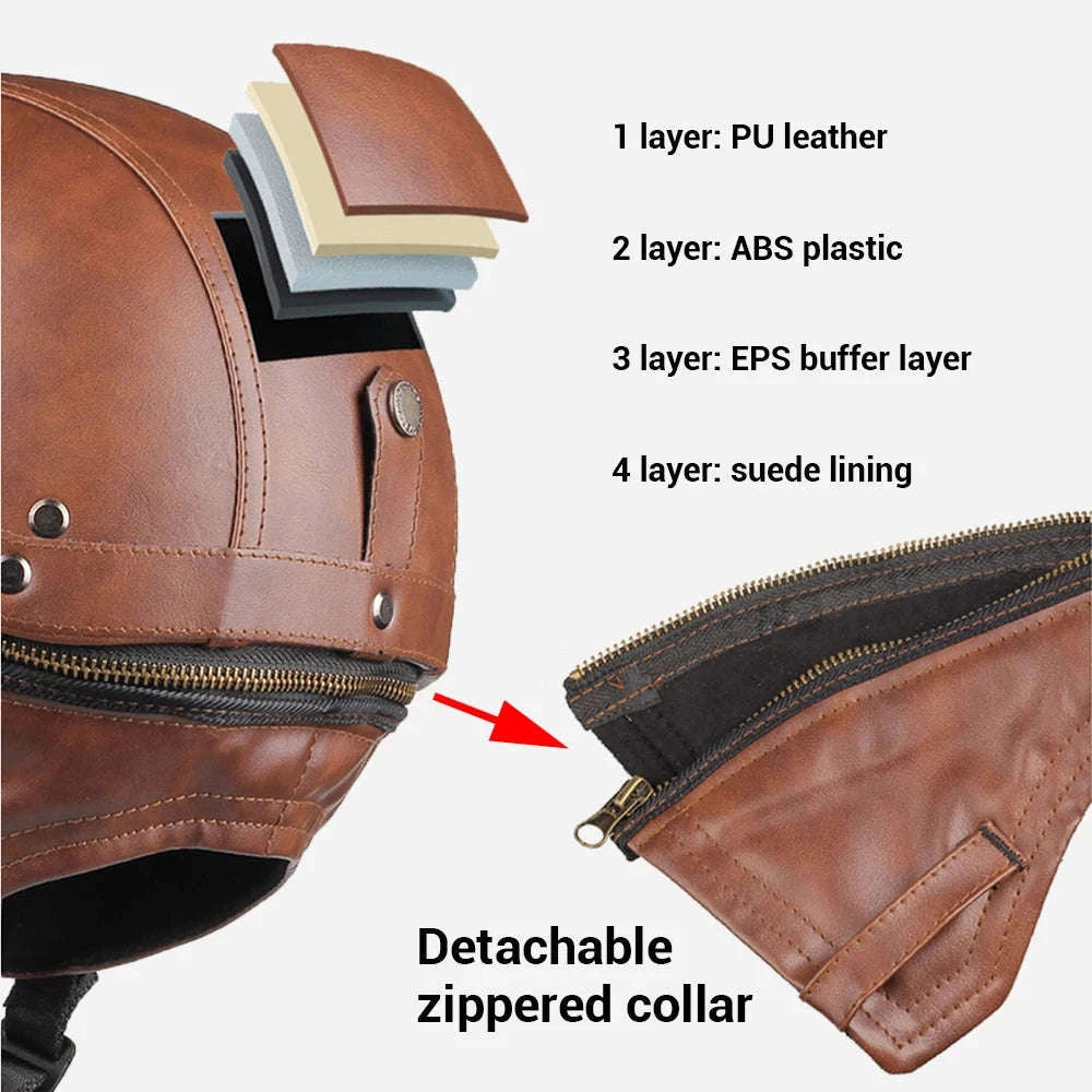 DOT Certified Retro Motorcycle Half Helmet with UV Lens-535-BG Brown / M