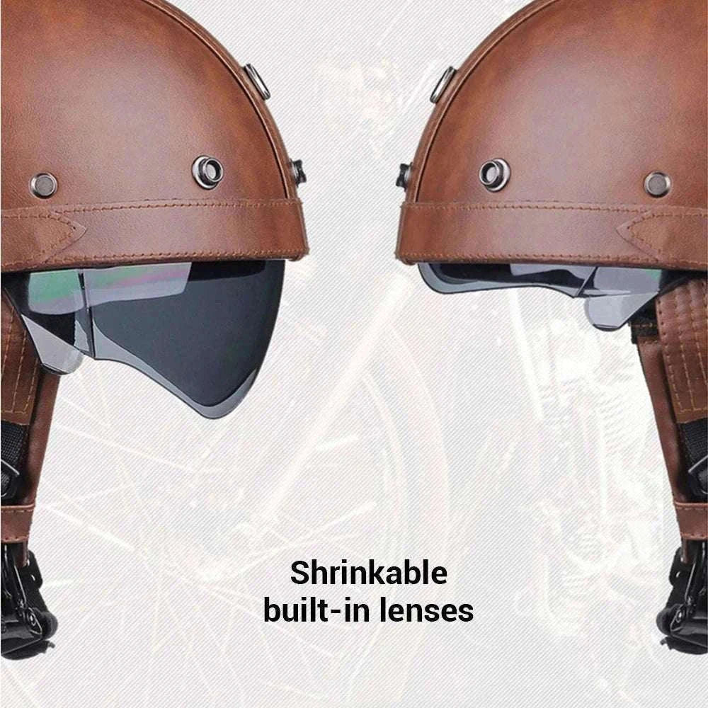 DOT Certified Retro Motorcycle Half Helmet with UV Lens-535-Brown / L