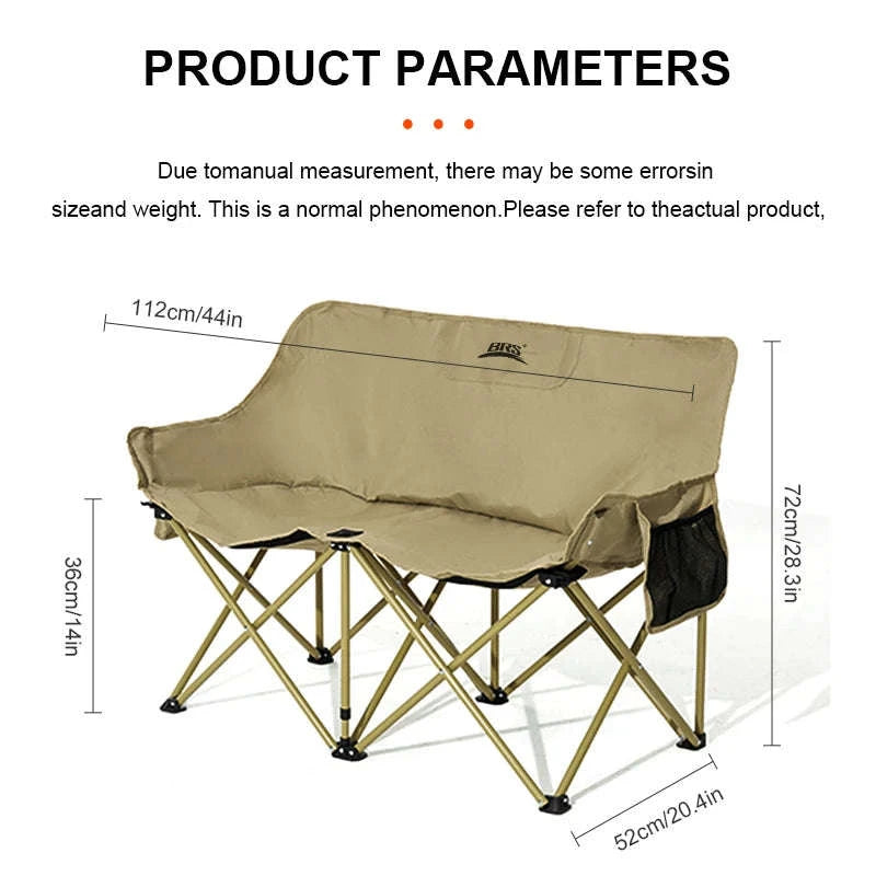 Double Camping Chair for Two with Storage Bags and Backrest-Khaki