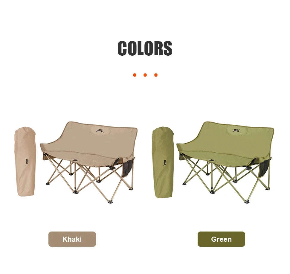 Double Camping Chair for Two with Storage Bags and Backrest-Khaki