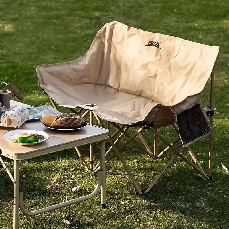 Double Camping Chair for Two with Storage Bags and Backrest-Khaki