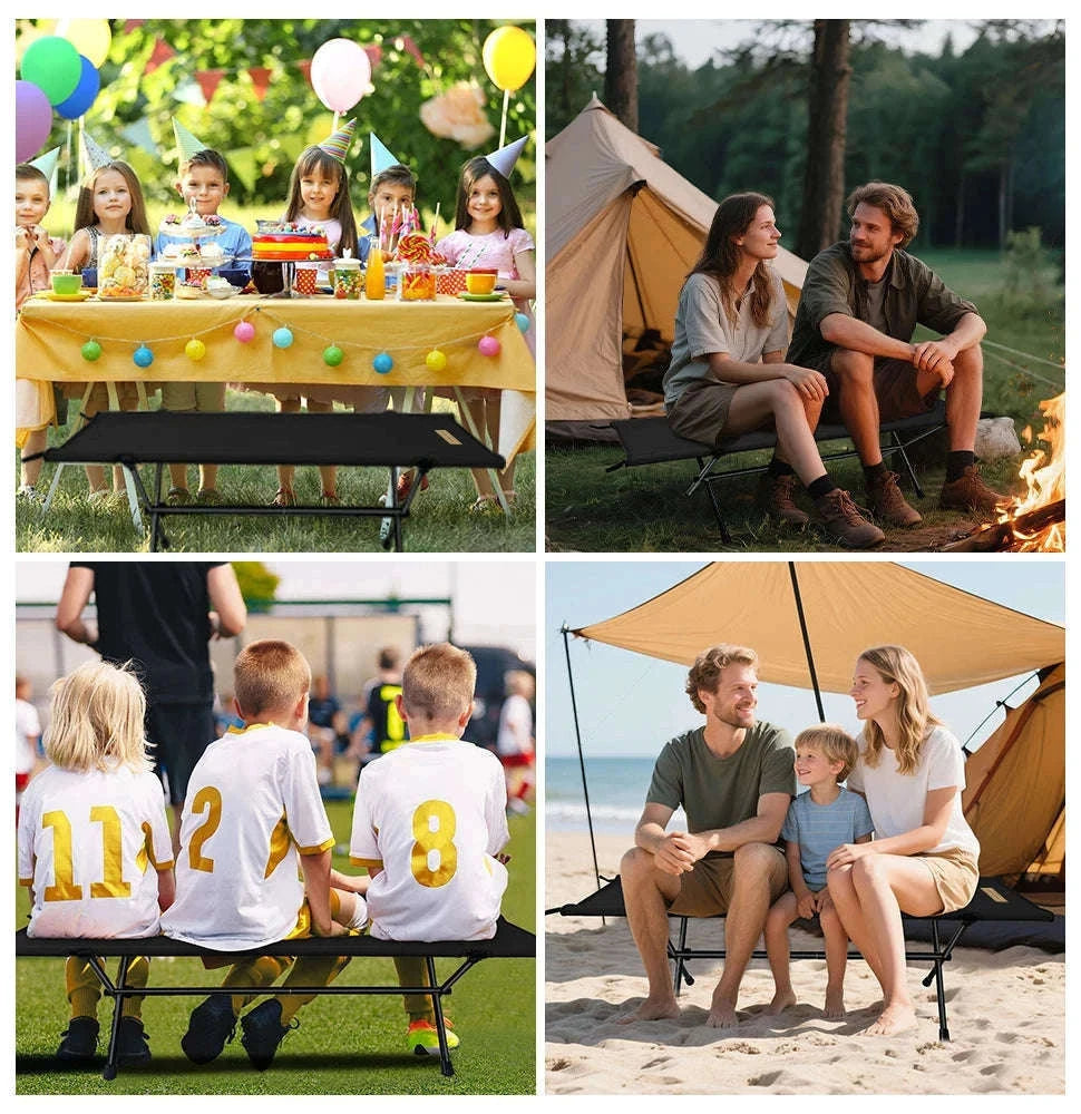 Double Camping Stool Folding Two-Person Outdoor Bench-Beige