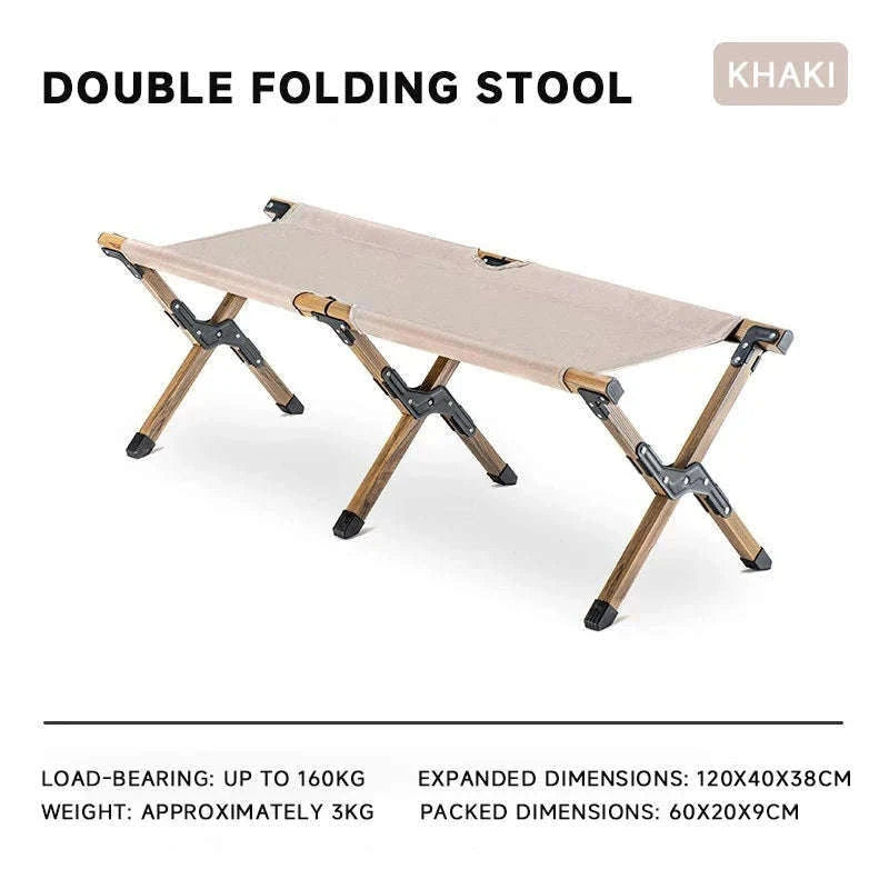 Double Camping Stool for Two | Lightweight Folding Outdoor Seat-Khaki