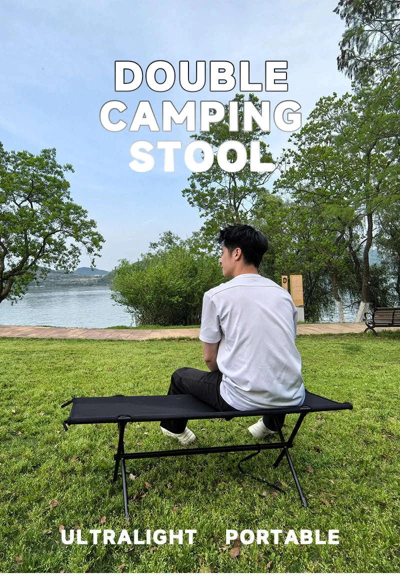 Double Camping Stool for Two, Ultralight Folding Outdoor Seat-Khaki