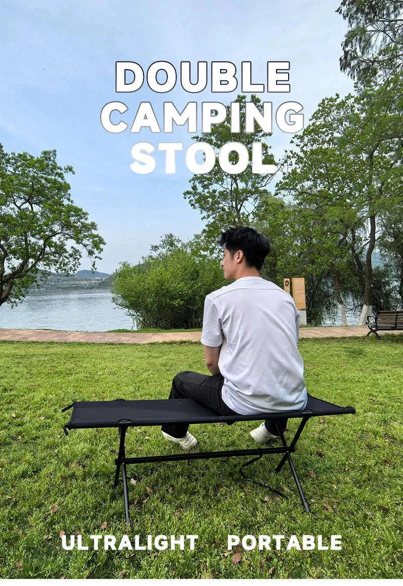 Double Camping Stool for Two, Ultralight Folding Outdoor Seat-Khaki