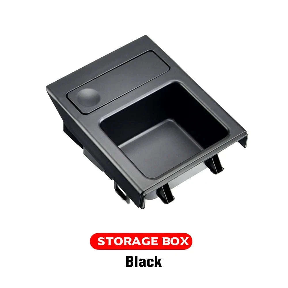 Double Hole Front Center Console Storage Box Coin and Cup Holder-Black 1
