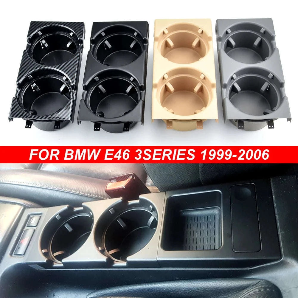 Double Hole Front Center Console Storage Box Coin and Cup Holder-Black 1