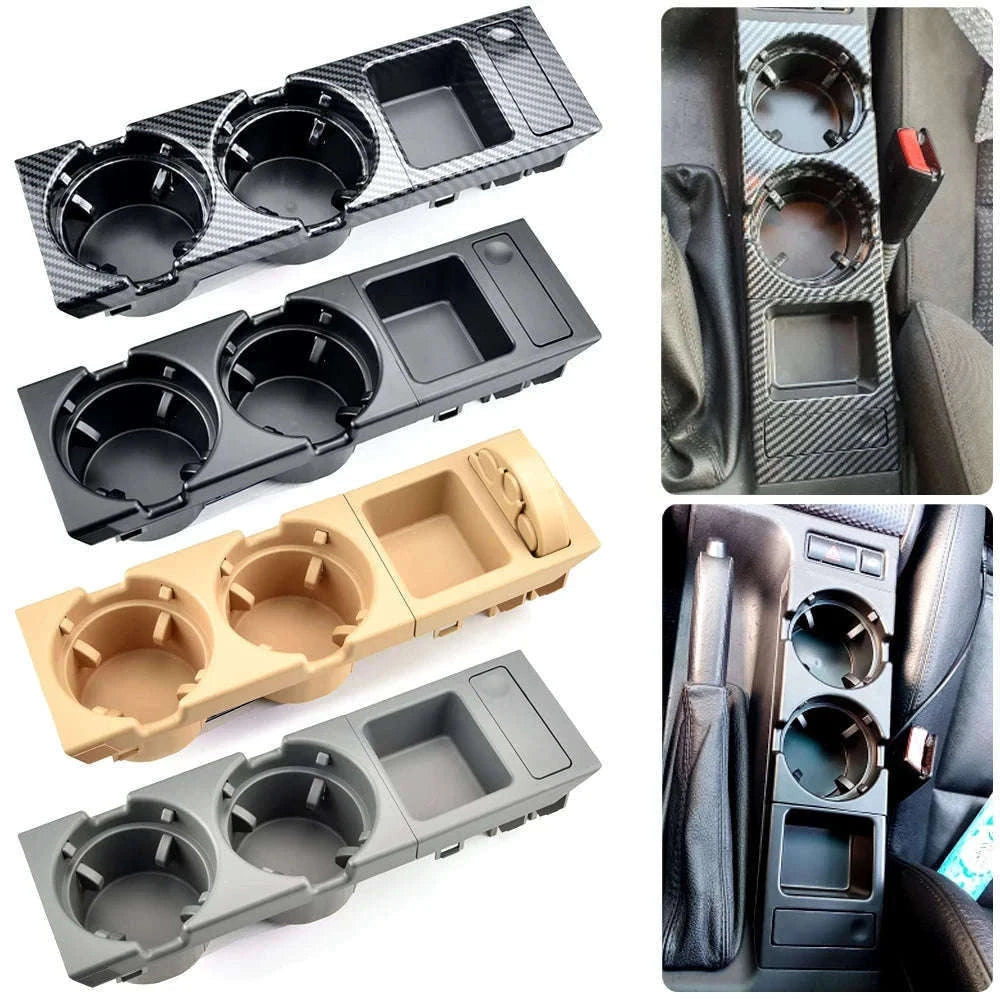 Double Hole Front Center Console Storage Box Coin and Cup Holder-Black 1