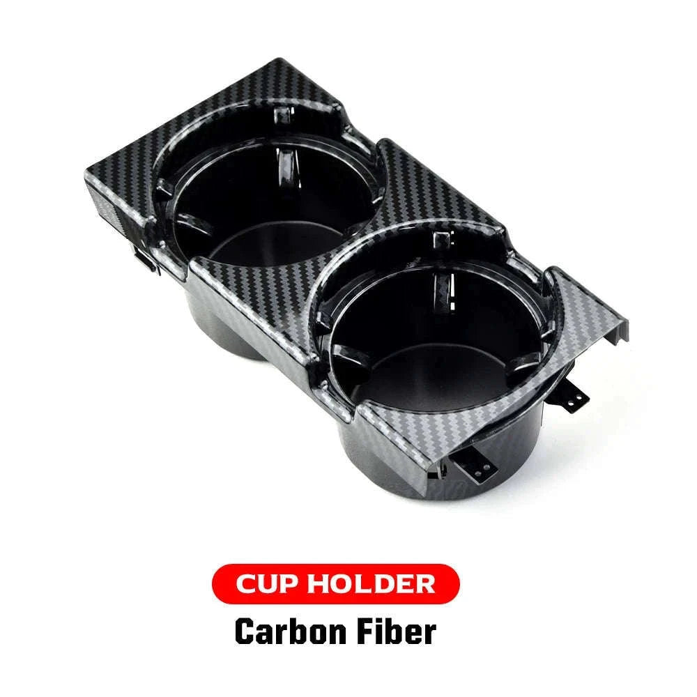 Double Hole Front Center Console Storage Box Coin and Cup Holder-Black 1