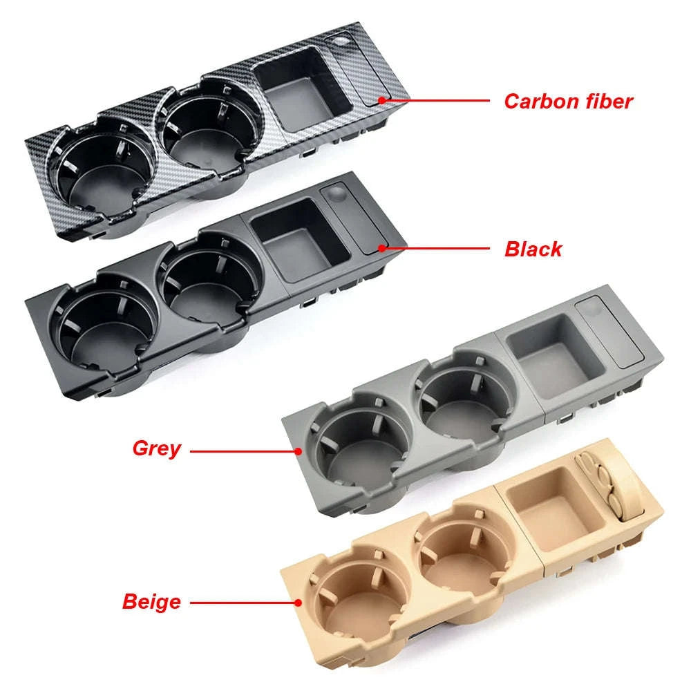 Double Hole Front Center Console Storage Box Coin and Cup Holder-Black 1