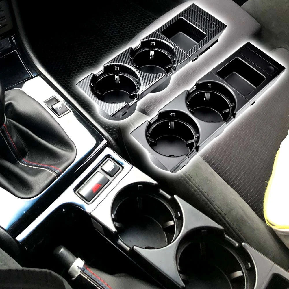 Double Hole Front Center Console Storage Box Coin and Cup Holder-Black 1