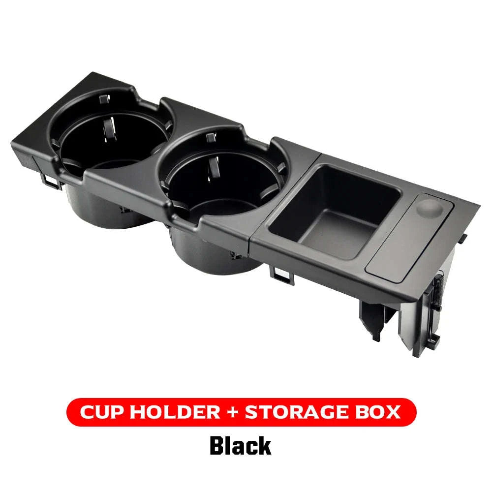 Double Hole Front Center Console Storage Box Coin and Cup Holder-Black 1