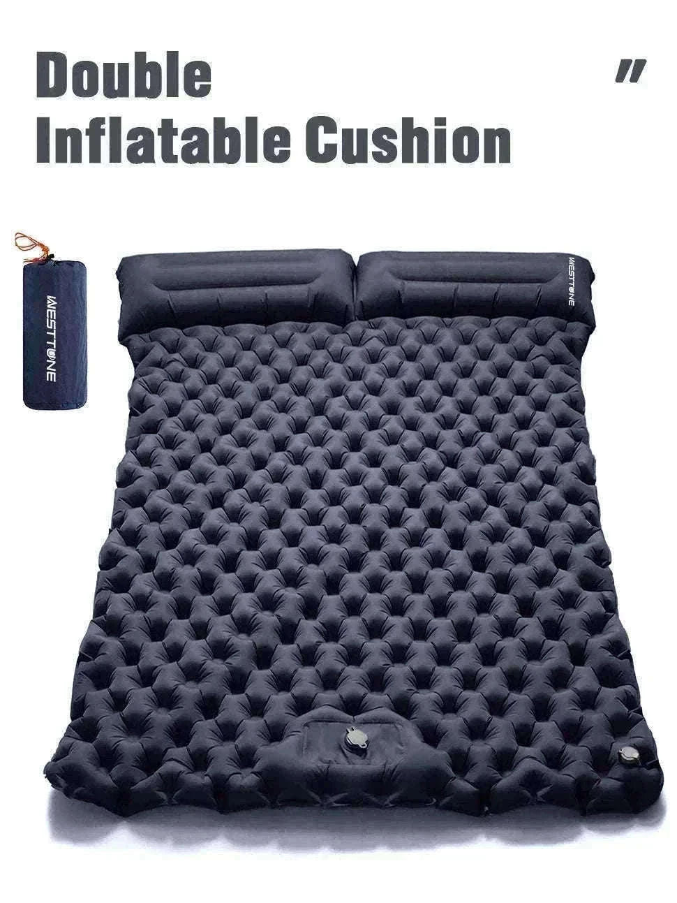 Double Inflatable Sleeping Pad with Built-In Pump for 2 People-Army Green