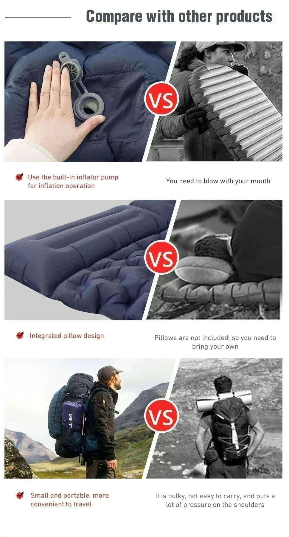 Double Inflatable Sleeping Pad with Built-In Pump for 2 People-Army Green