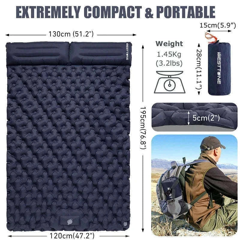 Double Inflatable Sleeping Pad with Built-In Pump for 2 People-Army Green