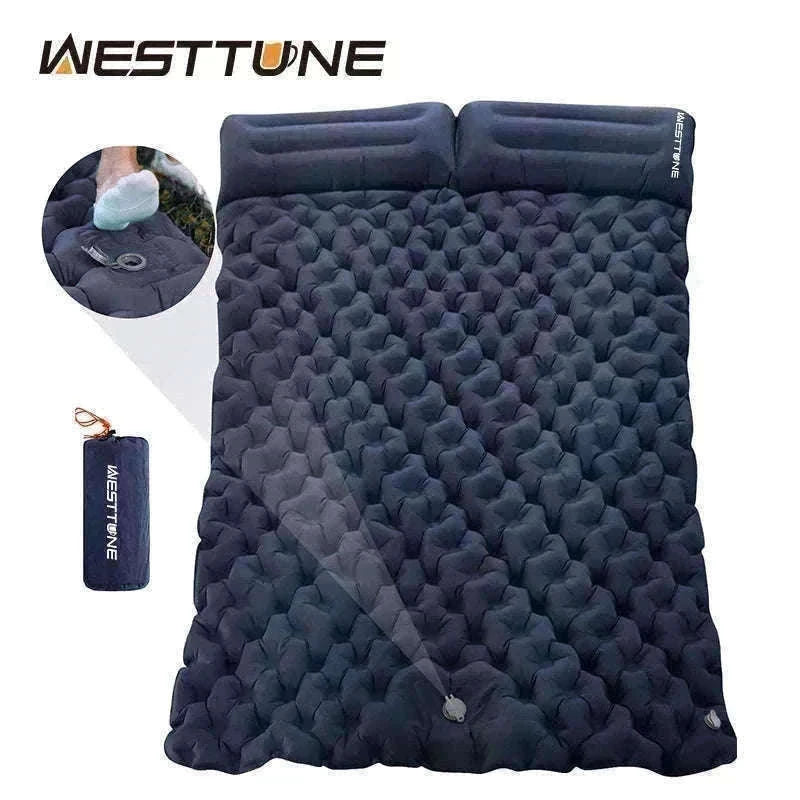 Double Inflatable Sleeping Pad with Built-In Pump for 2 People-Army Green
