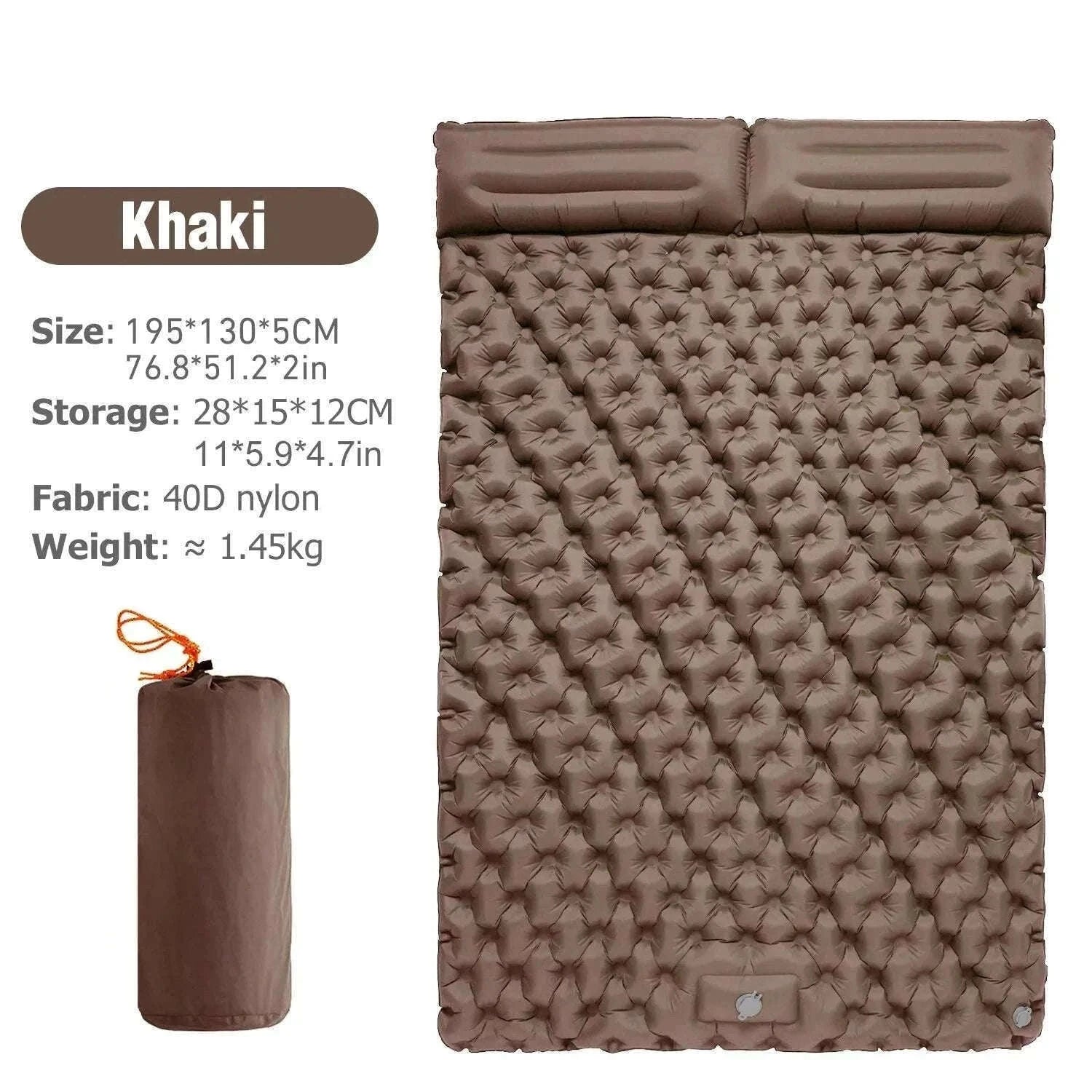 Double Inflatable Sleeping Pad with Built-In Pump for 2 People-Army Green