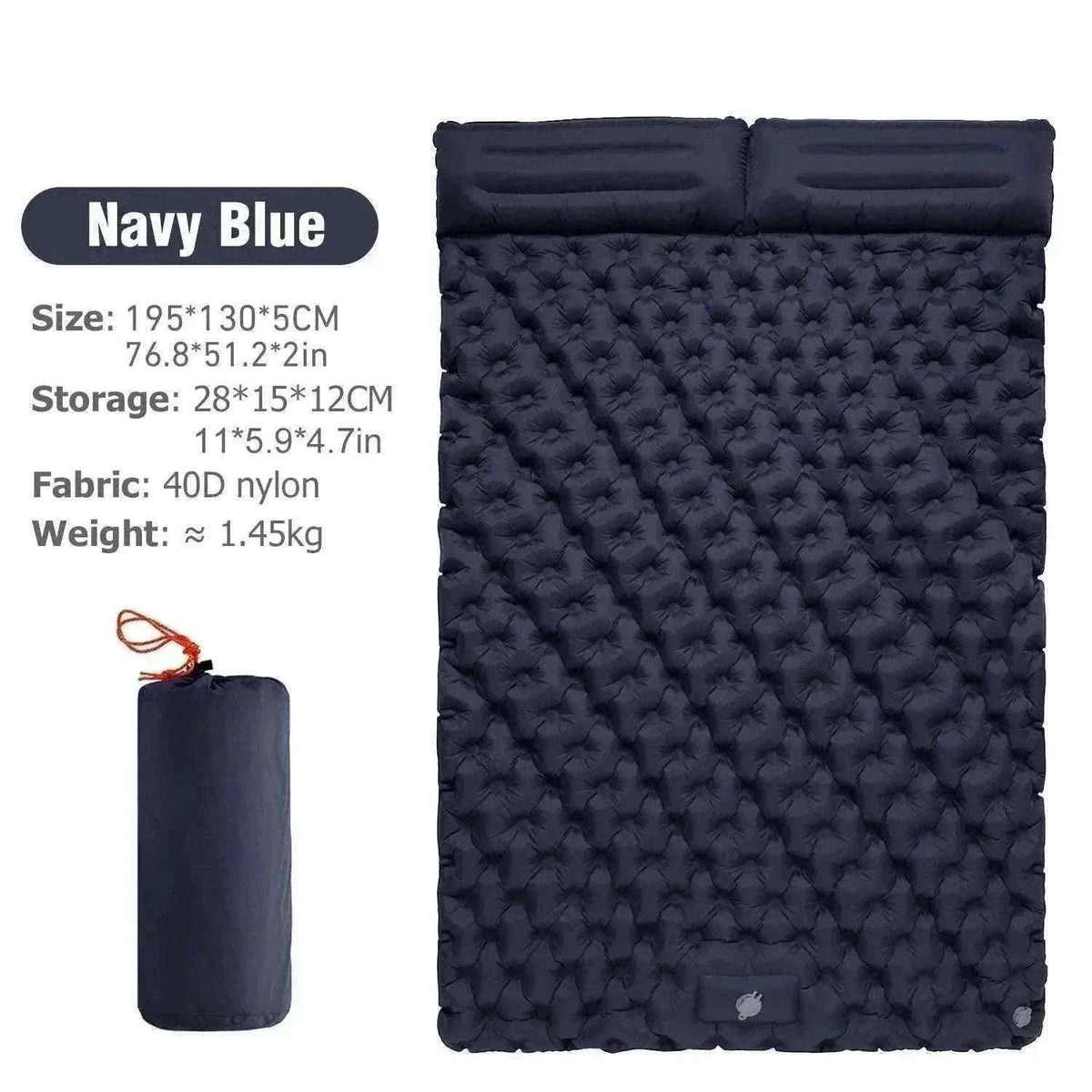 Double Inflatable Sleeping Pad with Built-In Pump for 2 People-Army Green
