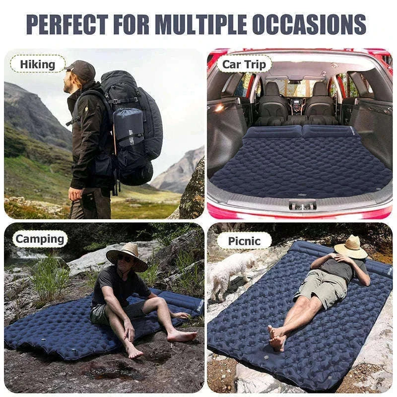 Double Inflatable Sleeping Pad with Built-In Pump for 2 People-Army Green