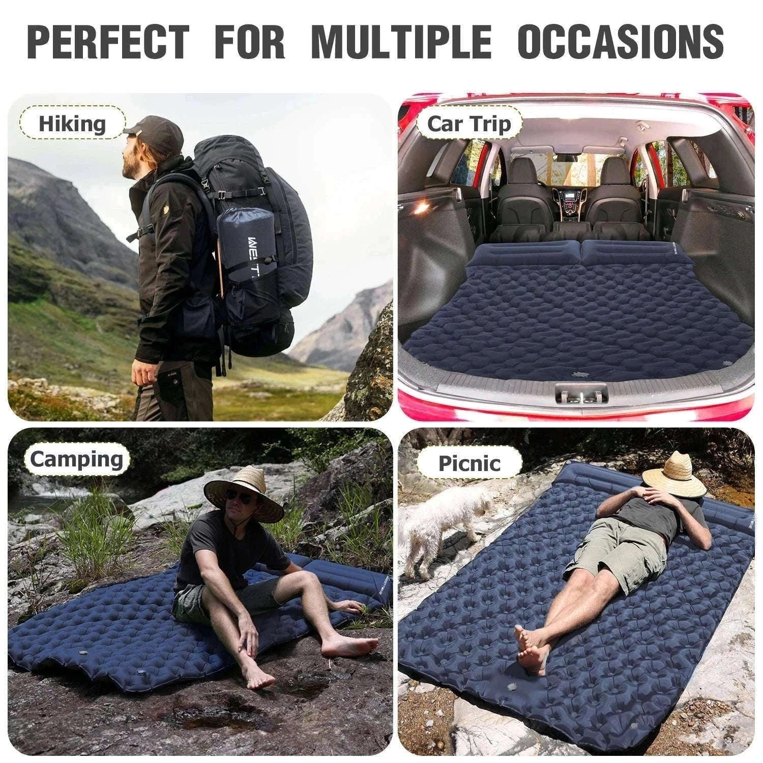Double Inflatable Sleeping Pad with Built-In Pump for 2 People-Army Green
