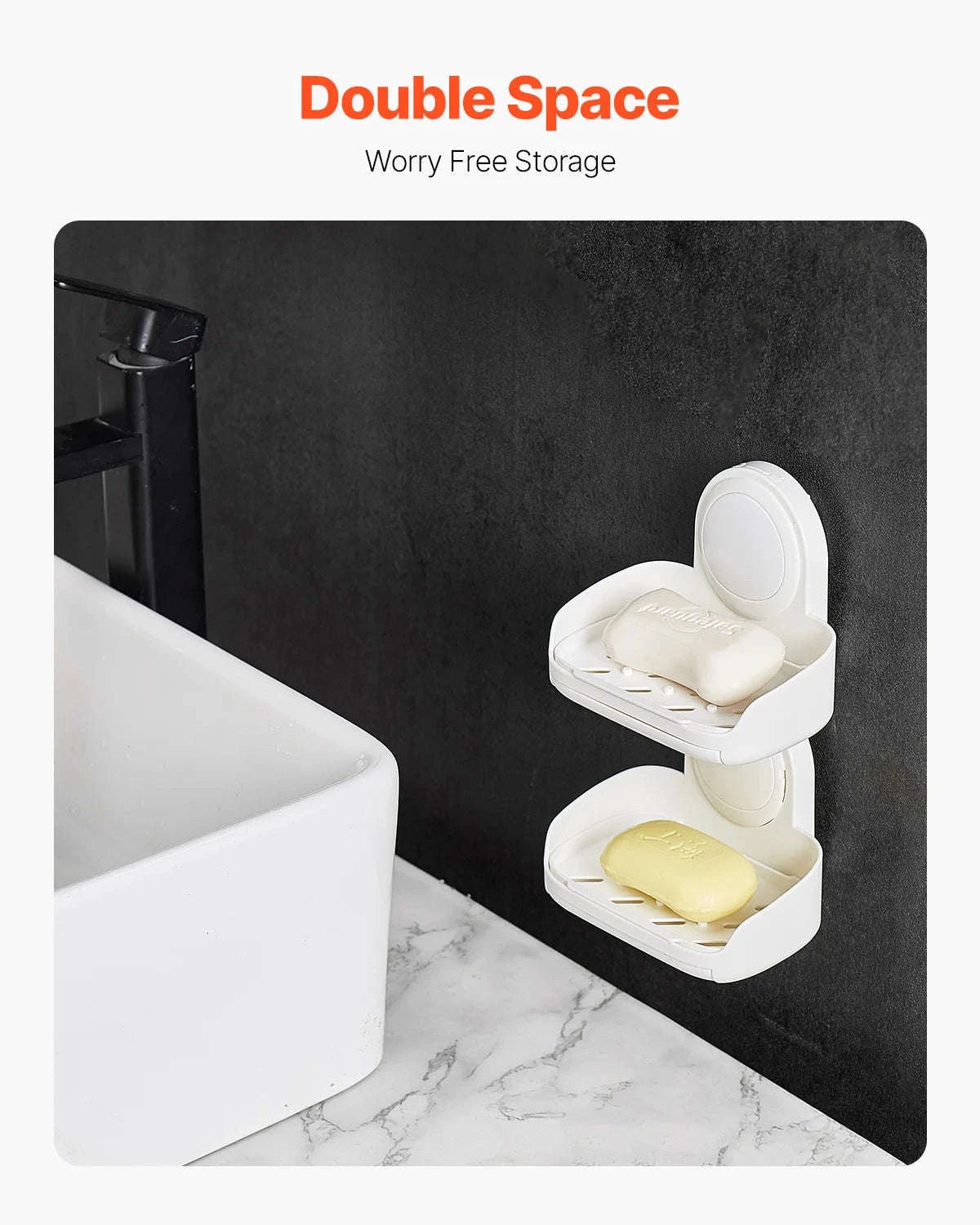 Double Layer Wall Mounted Soap Holder with Suction Cup-1Pc 2Layers / United States