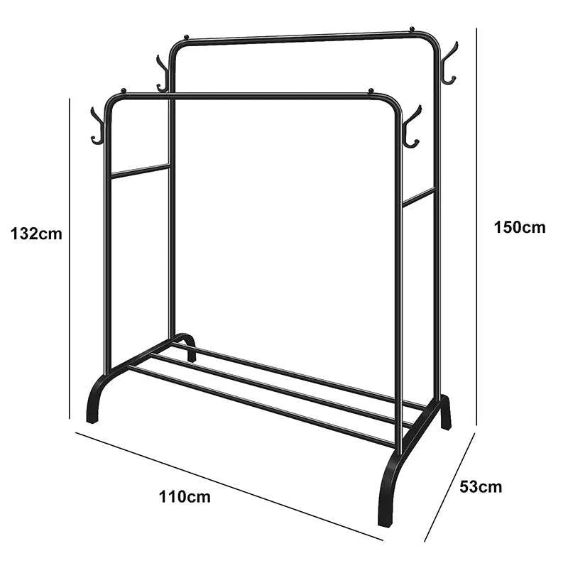 Double Rail Standing Clothes Rack with Storage Shelves-A1 / UNITED KINGDOM