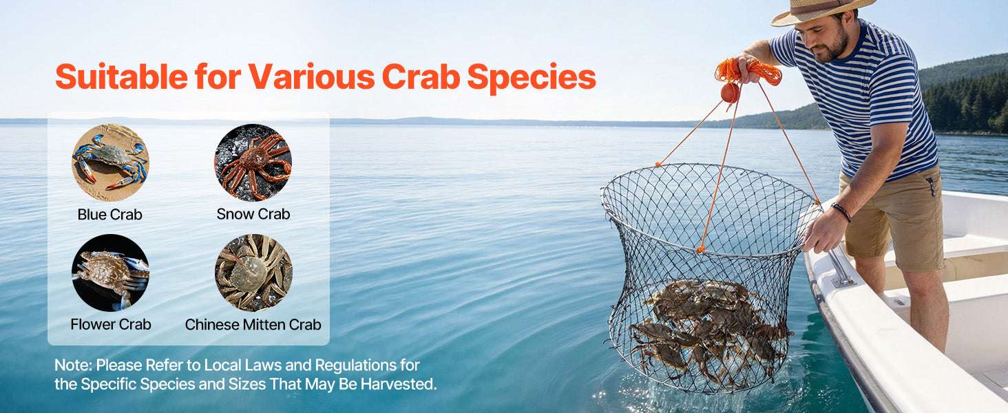 Double Ring Crab Trap Kit with 60ft Rope Foldable 2 Pack-2 sets / United States