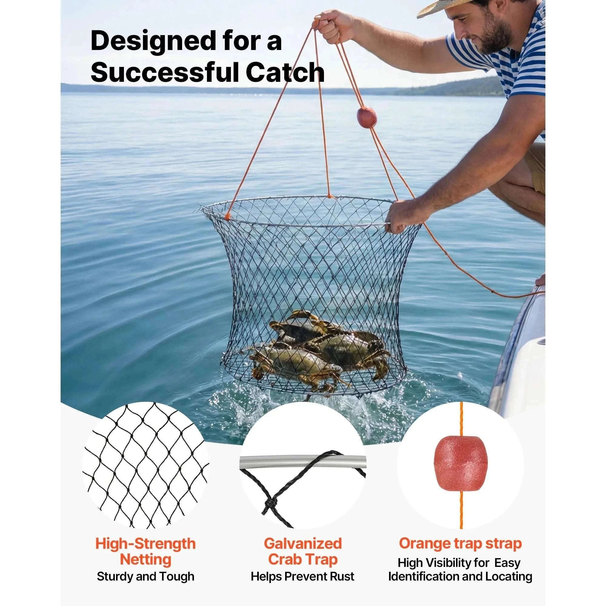 Double Ring Crab Trap Kit with 60ft Rope Foldable 2 Pack-2 sets / United States